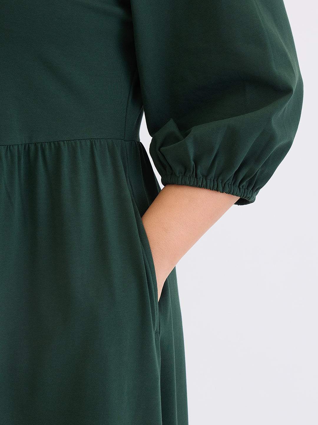 Forest Green Cotton Knit Knitted Midi Dress