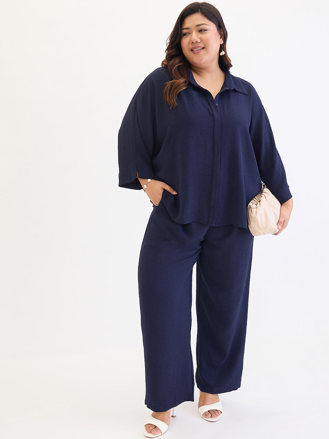 Navy Kimono Sleeve Co-Ord Set