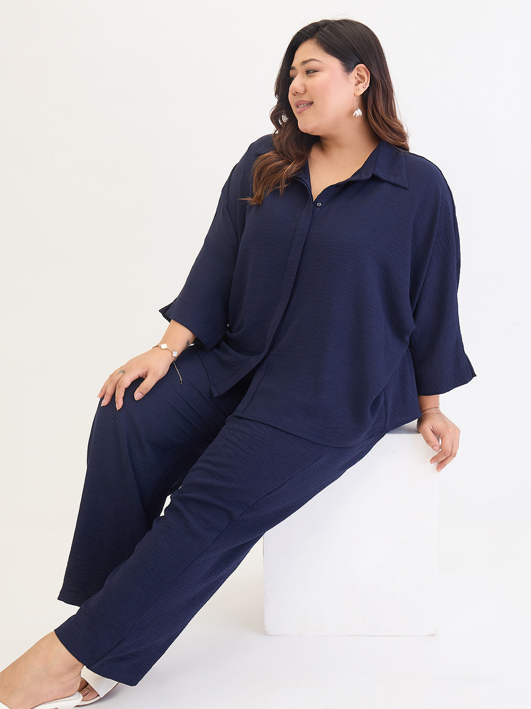 Navy Kimono Sleeve Co-Ord Set