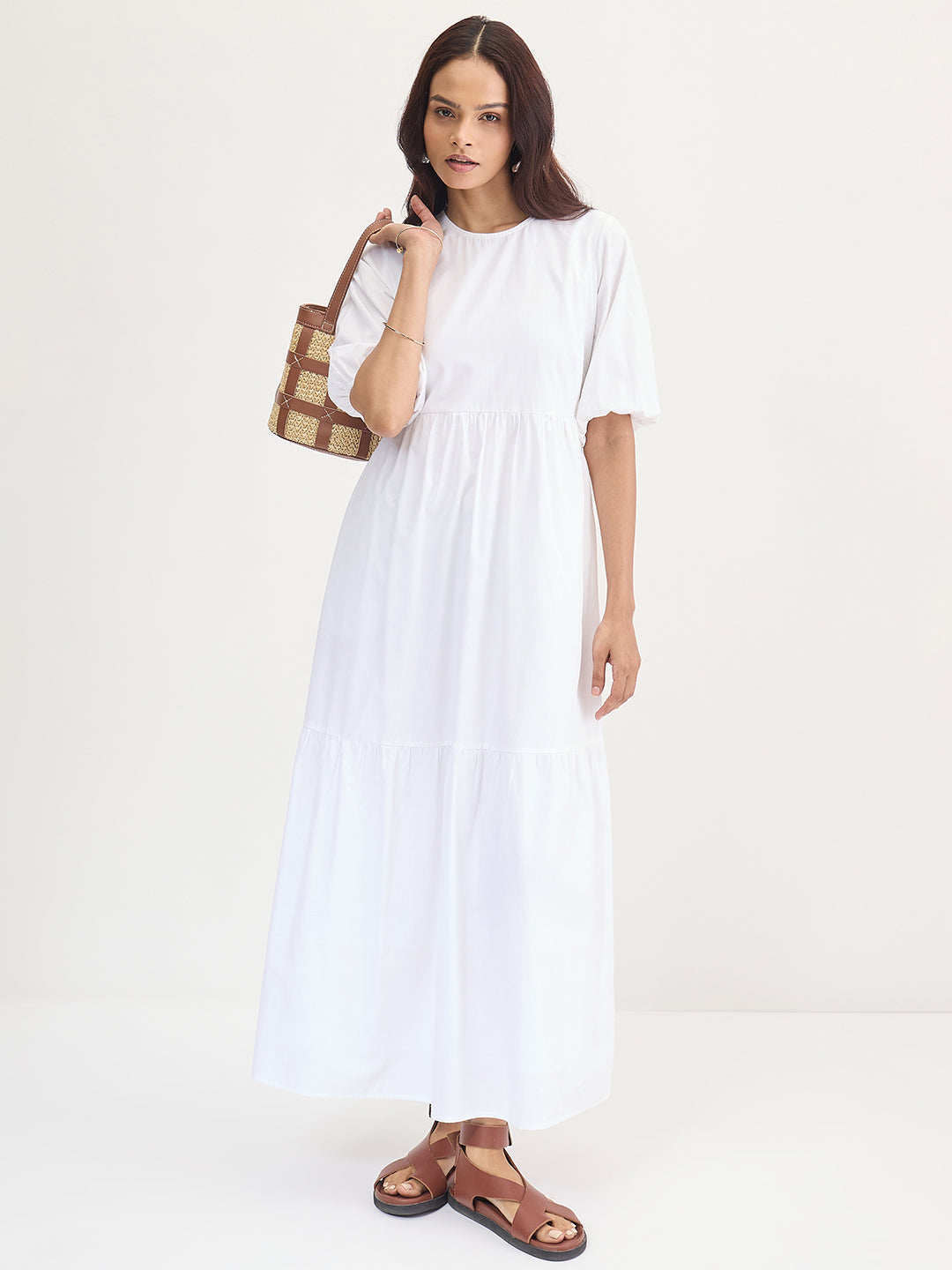 White Poplin Tiered Maxi Dress