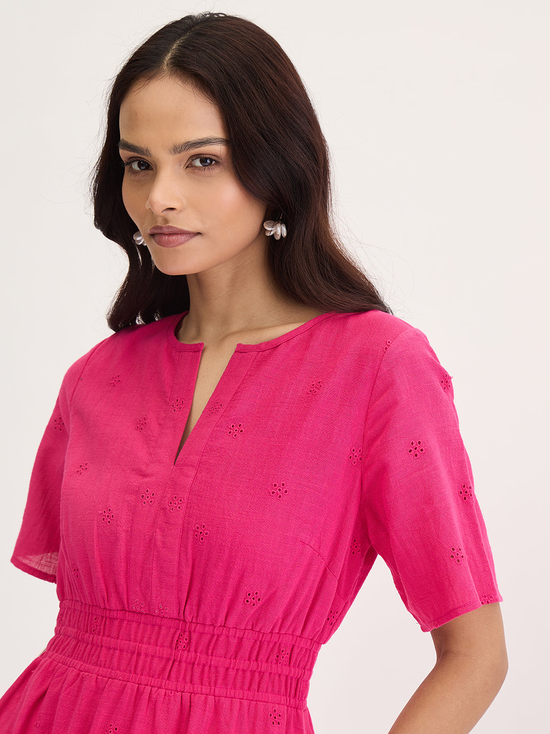 Pink Schiffli Tiered Maxi Dress