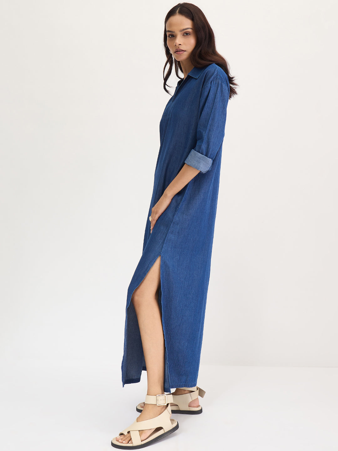 Navy Blue Relaxed Denim Maxi Dress