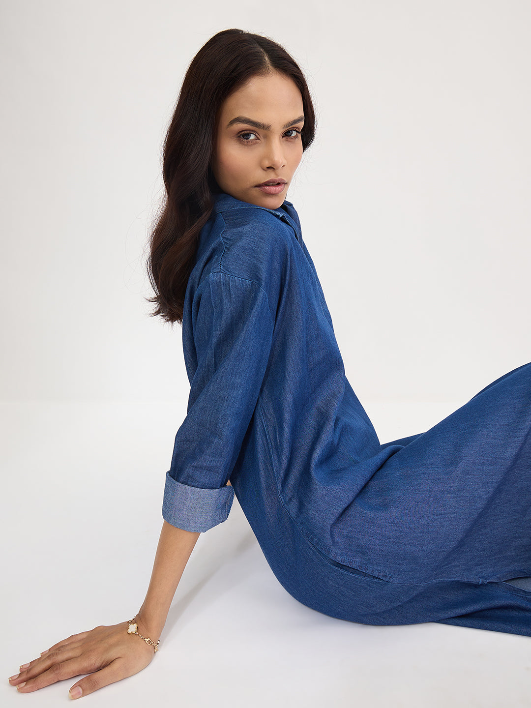 Navy Blue Relaxed Denim Maxi Dress