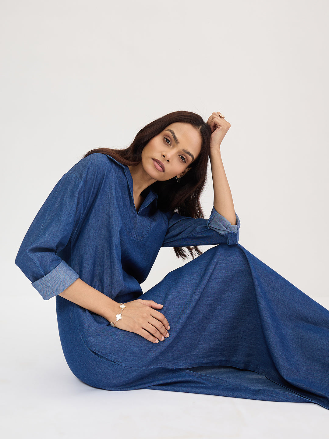 Navy Blue Relaxed Denim Maxi Dress