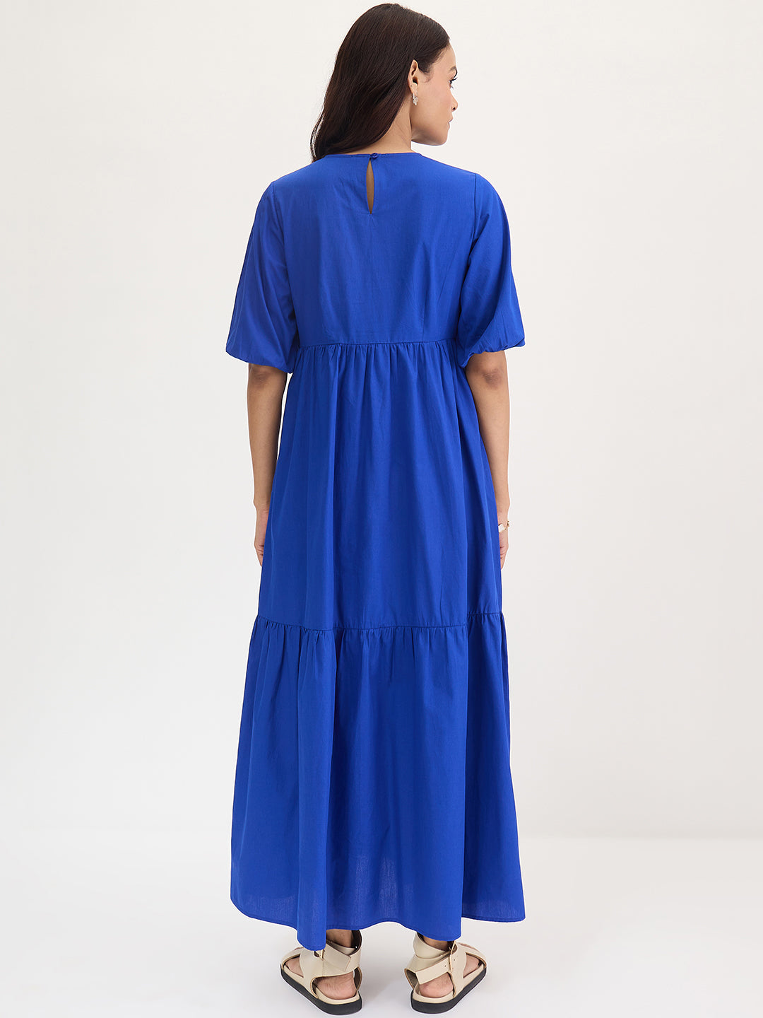 Royal Blue Poplin Tiered Maxi Dress