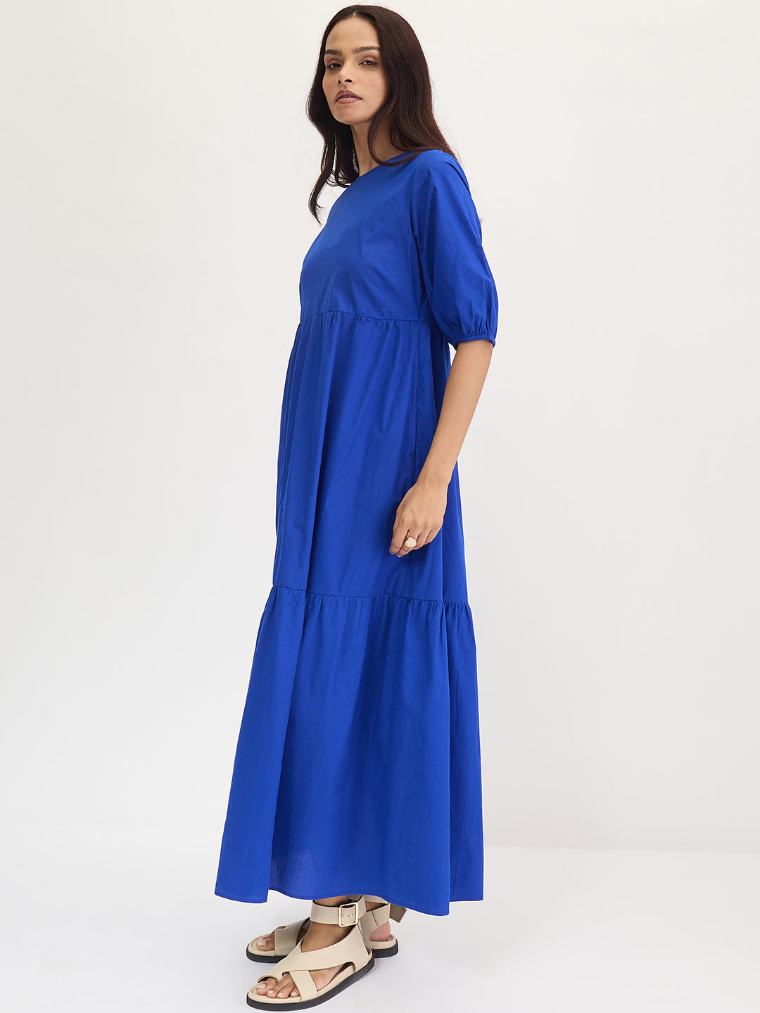 Royal Blue Poplin Tiered Maxi Dress