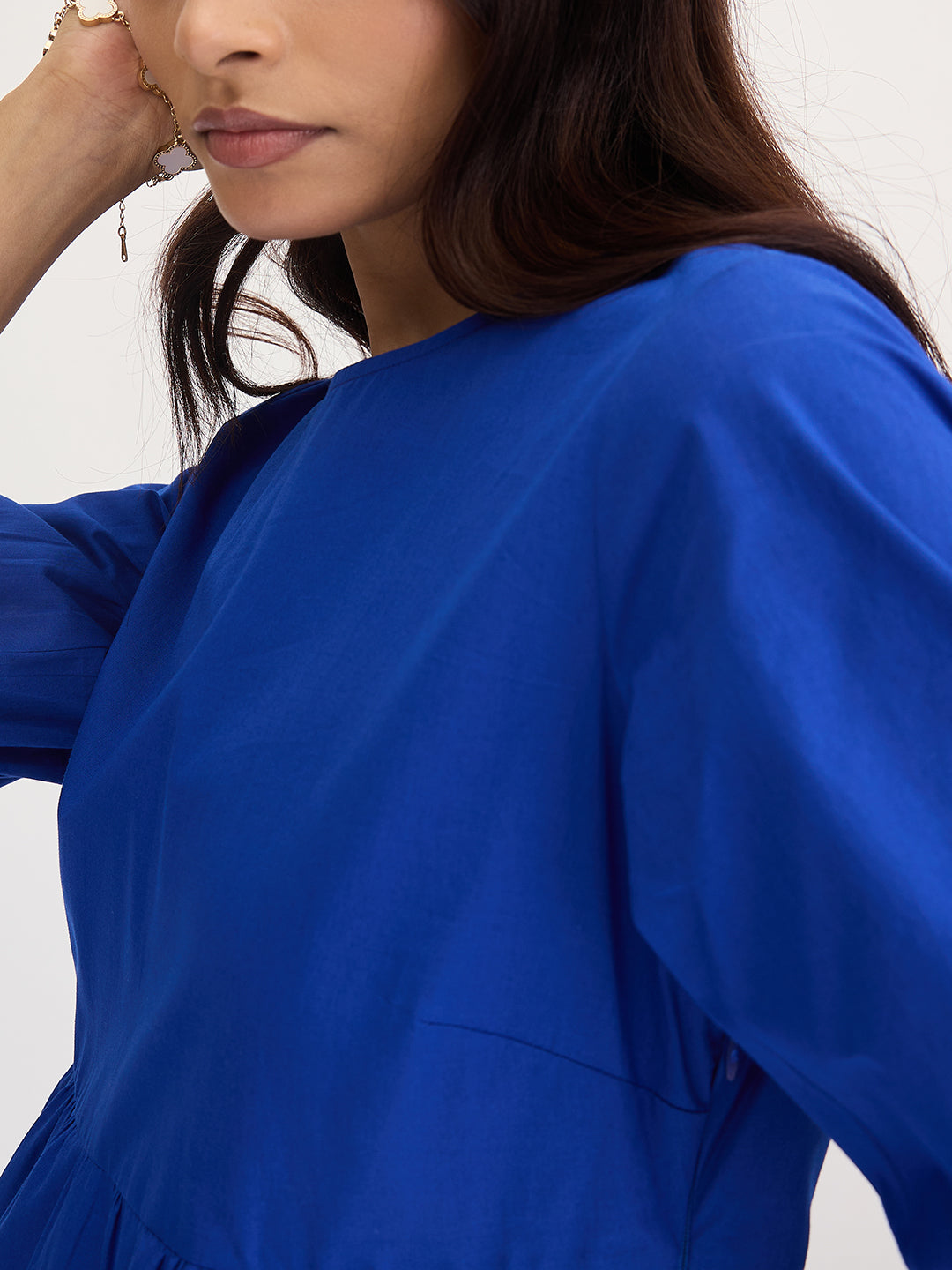 Royal Blue Poplin Tiered Maxi Dress