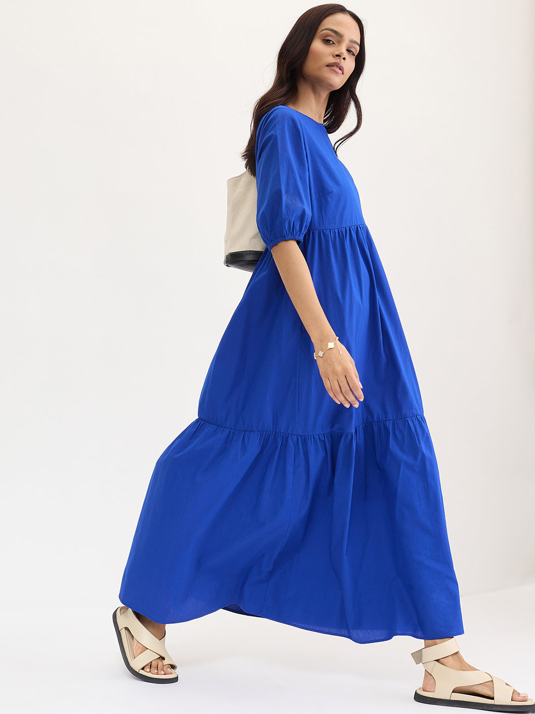 Royal Blue Poplin Tiered Maxi Dress