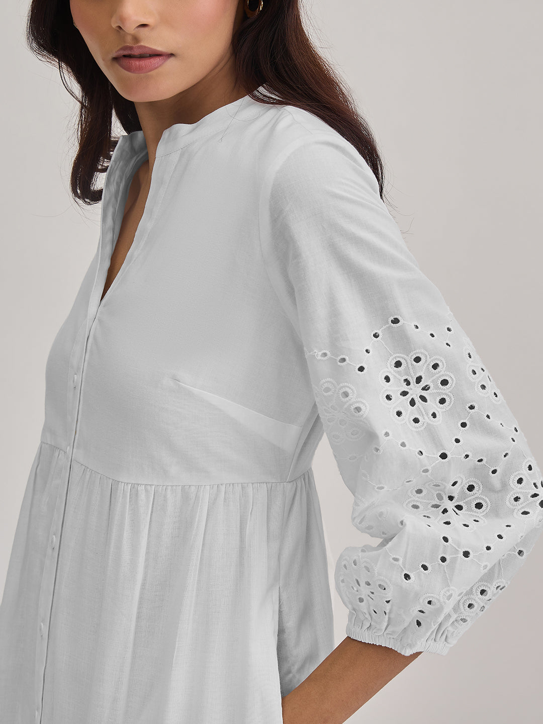 White Cotton Schiffli Tiered Maxi Dress