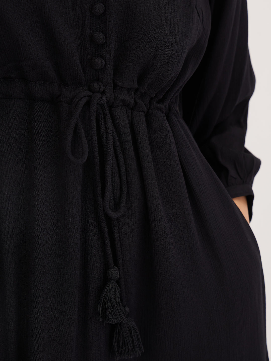 Black Crinkled Tiered Maxi Dress