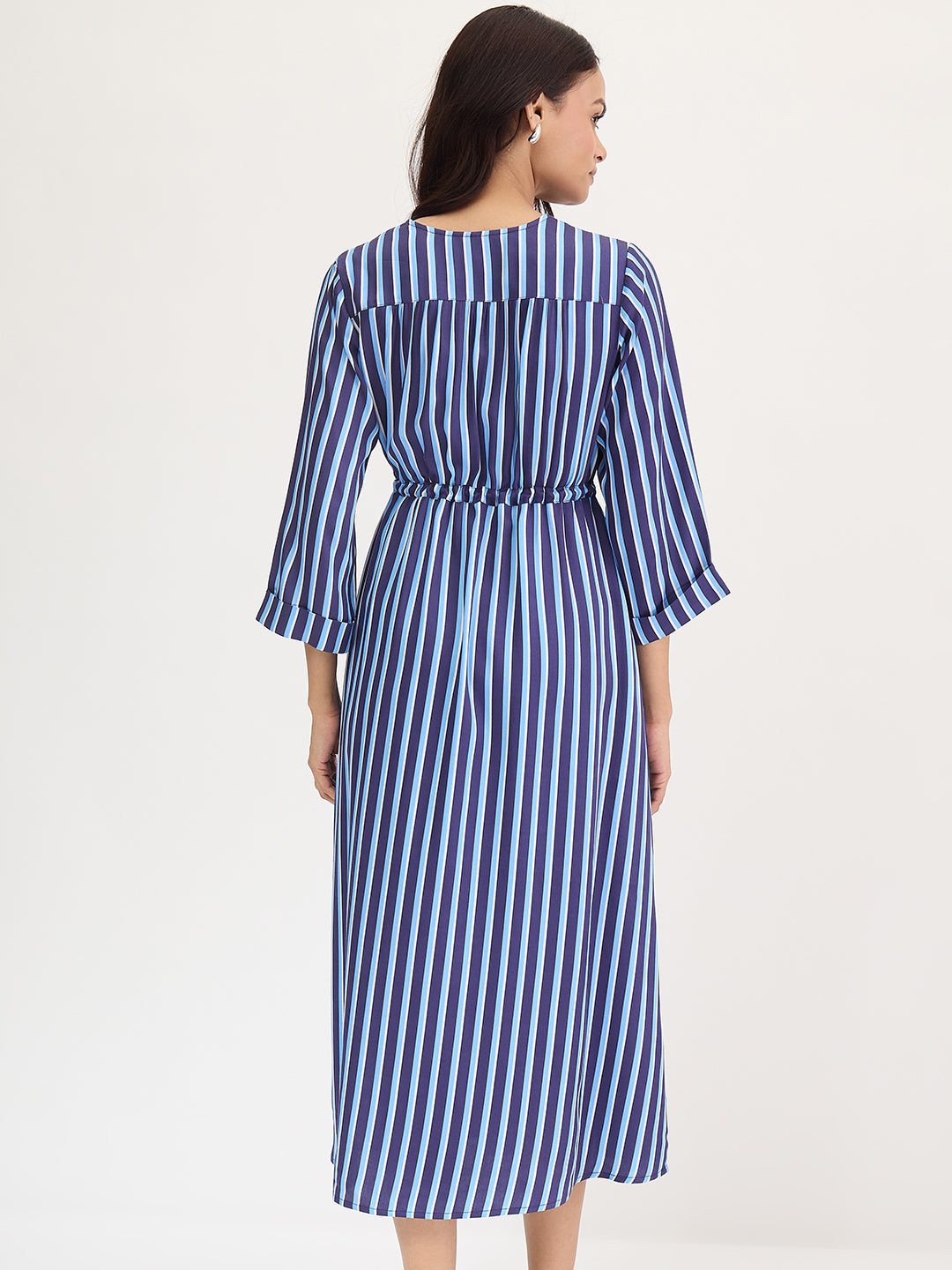 Navy Stripe Wrap Midi Dress