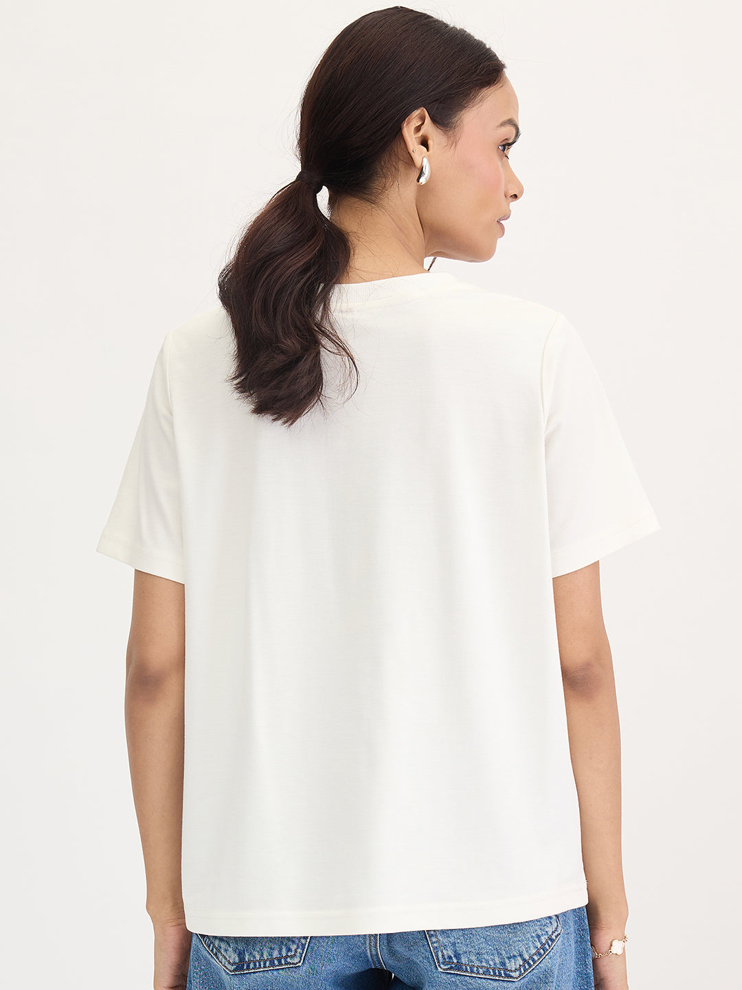 White Rhinestone Embellished T-Shirt