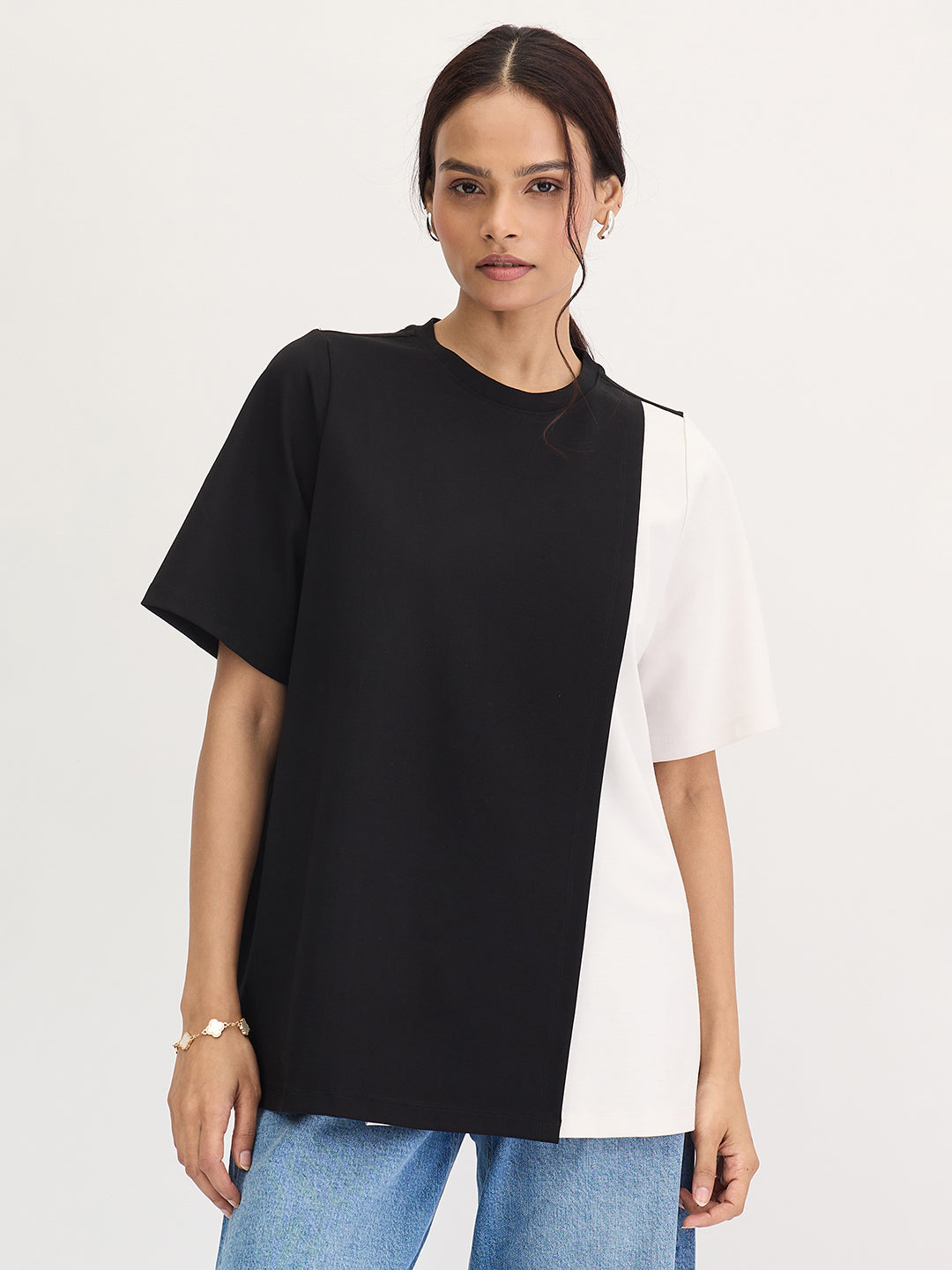 Black And White Colorblock Top