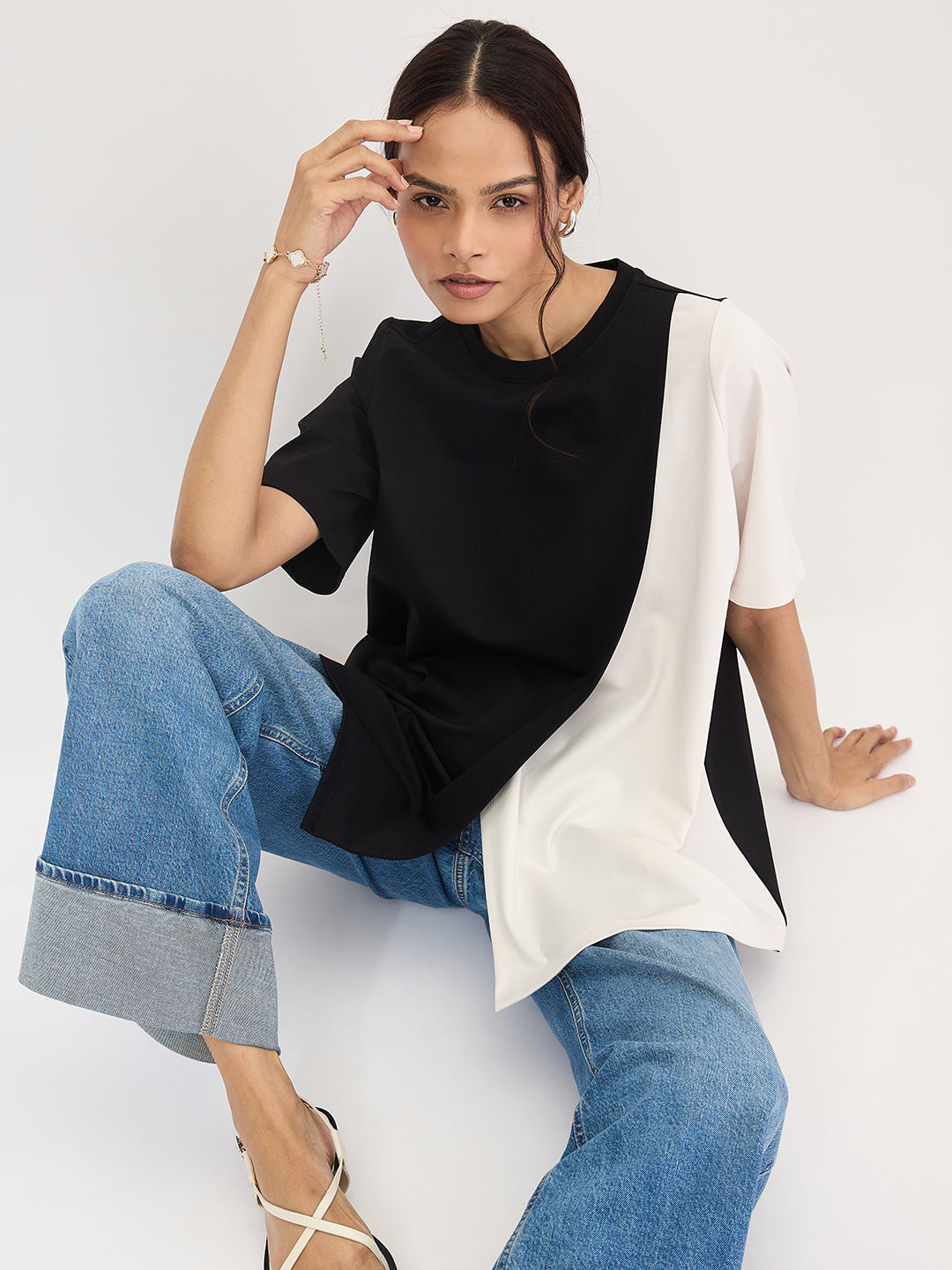 Black And White Colorblock Top