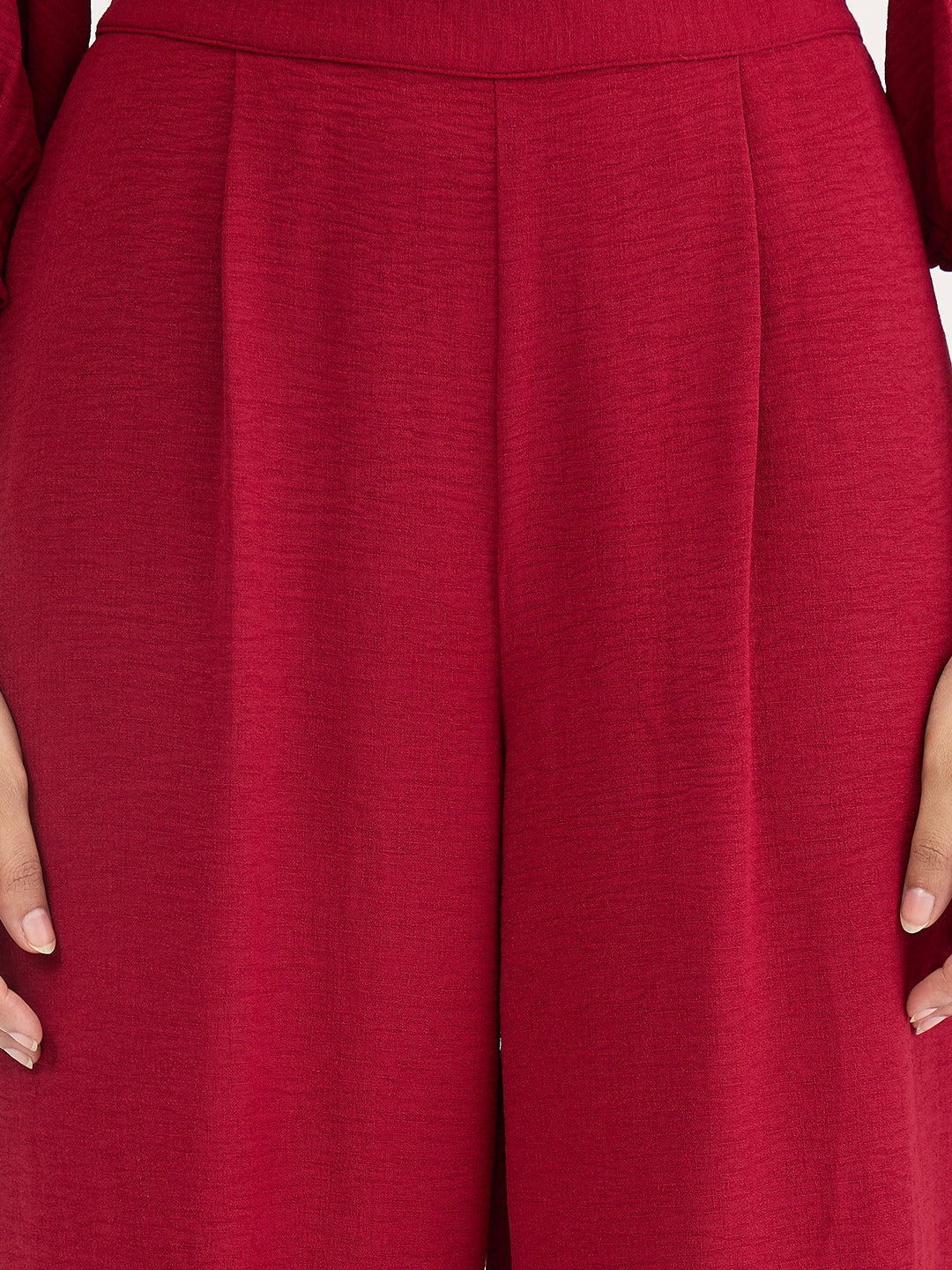 Maroon Collared Pin-Tucks Detail Co-Ord Set