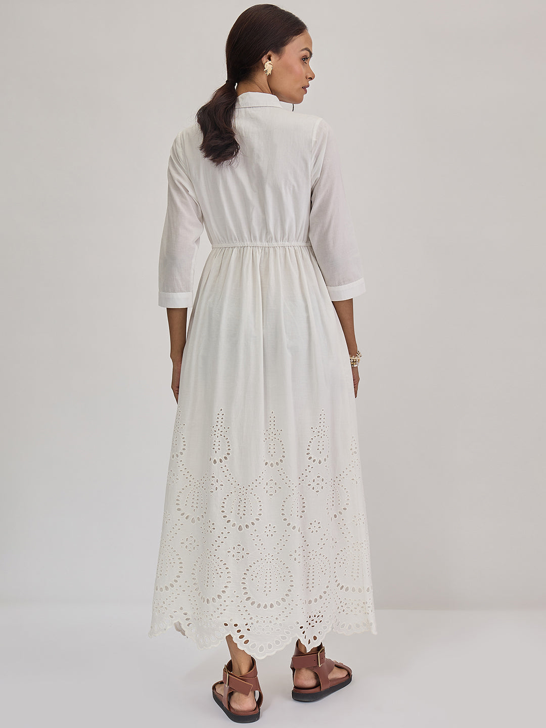 White Schiffli Shirt Maxi Dress