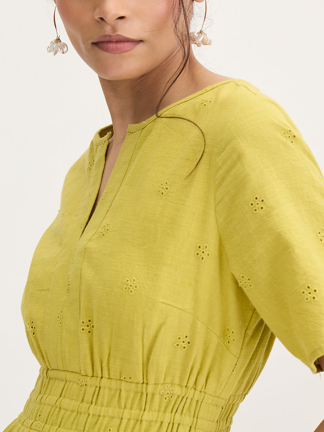 Citrine Green Schiffli Tiered Maxi Dress
