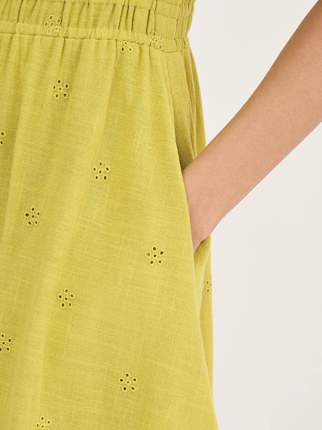 Citrine Green Schiffli Tiered Maxi Dress