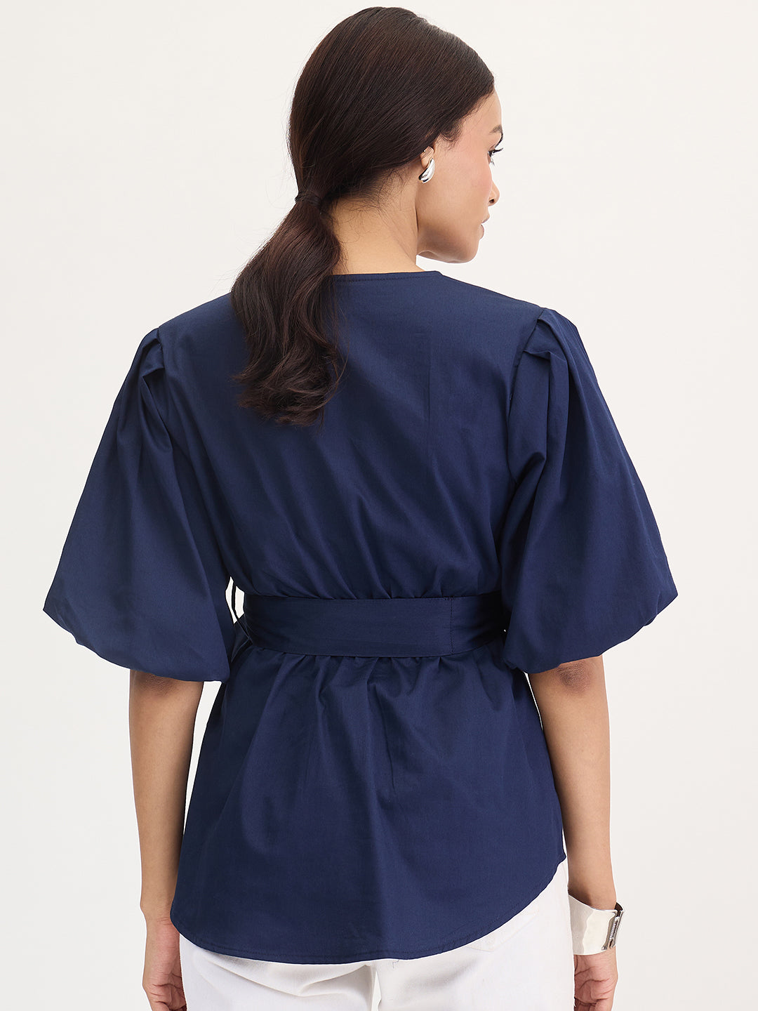 Navy Cotton Wrap Top