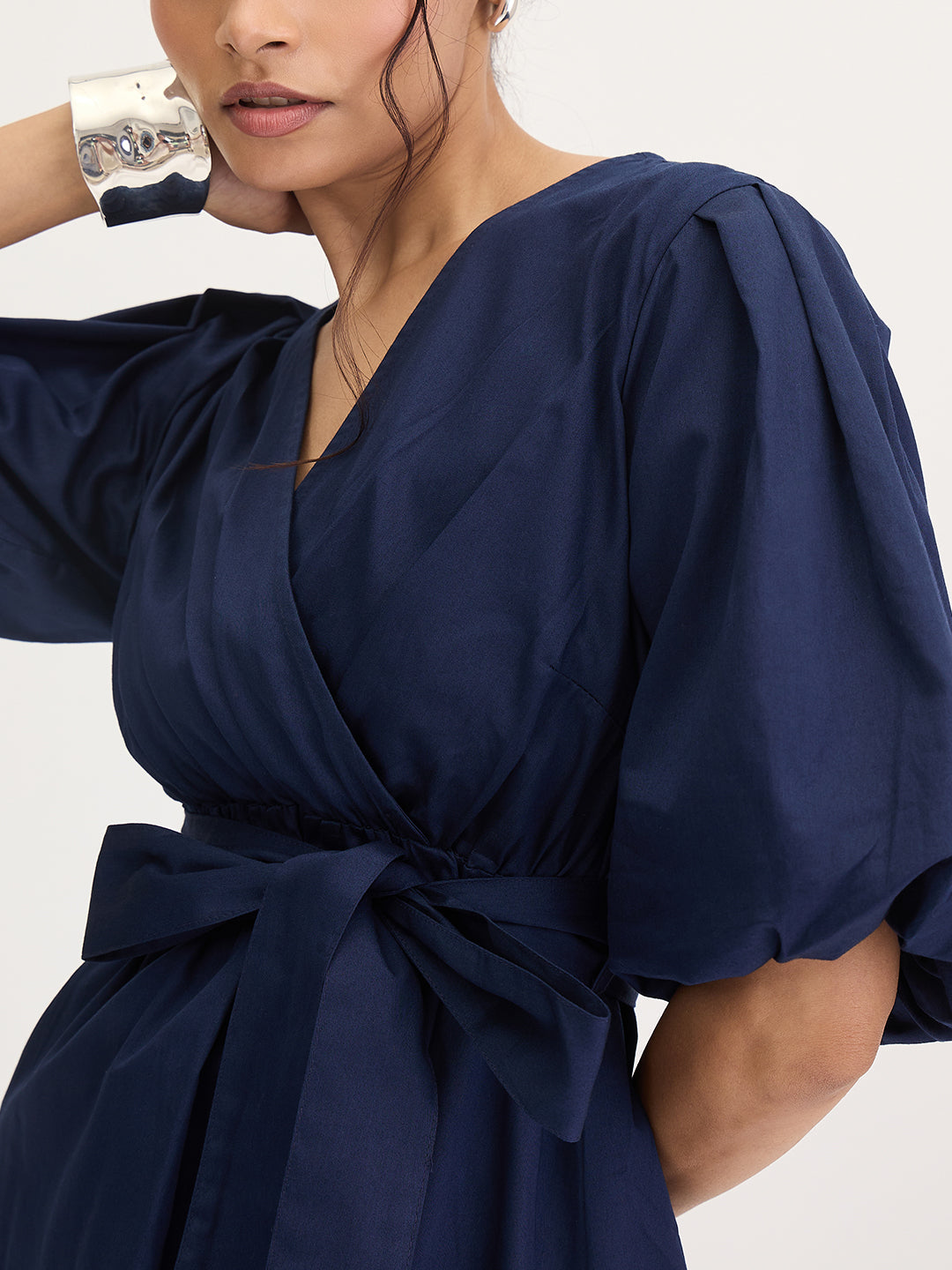 Navy Cotton Wrap Top