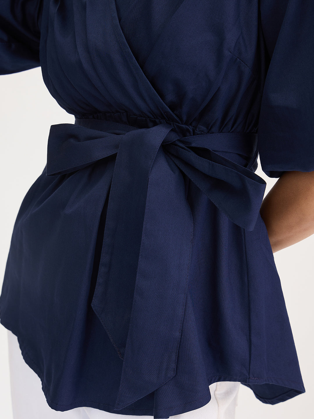 Navy Cotton Wrap Top