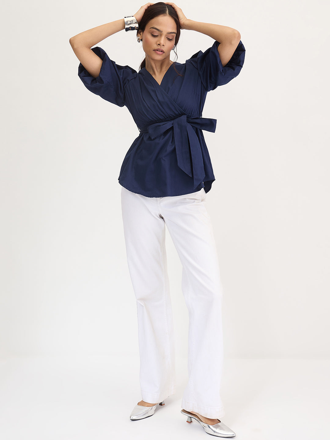 Navy Cotton Wrap Top
