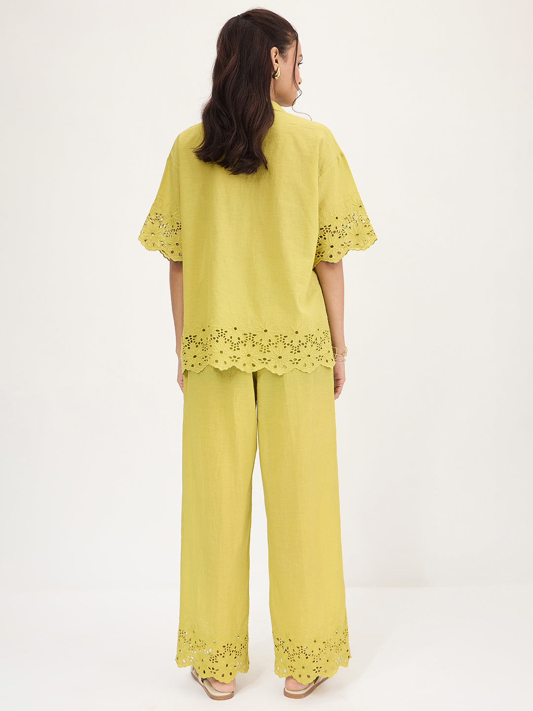 Citrine Green Schiffli Shirt Co-Ord Set