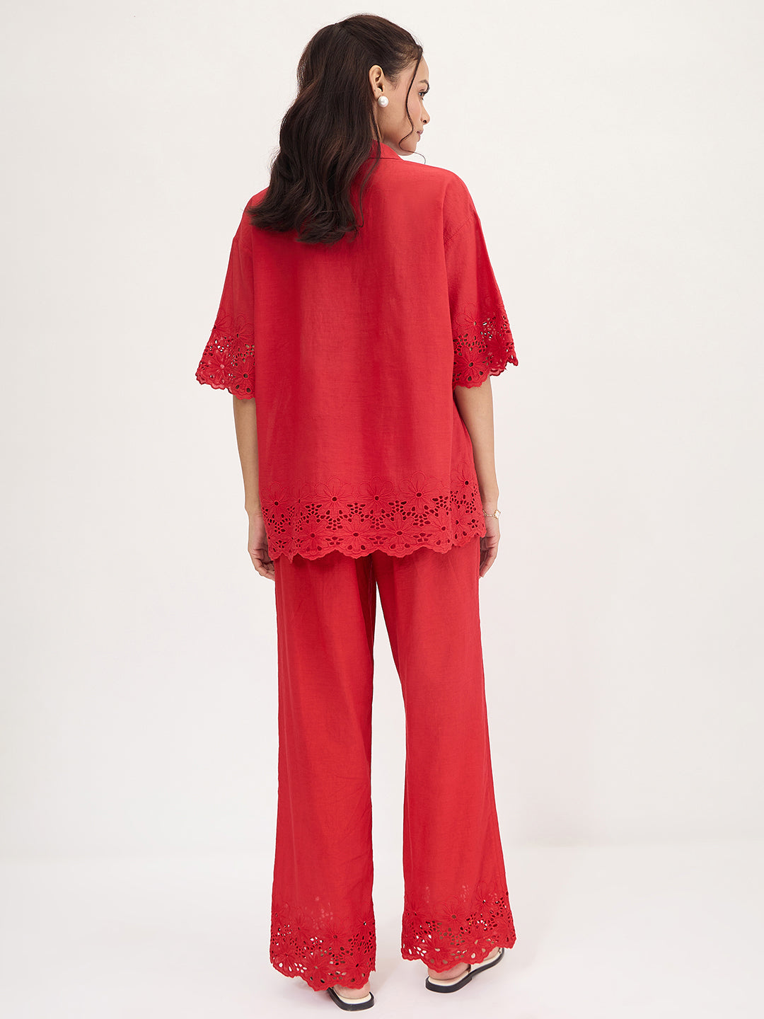 Red Schiffli Shirt Co-Ord Set