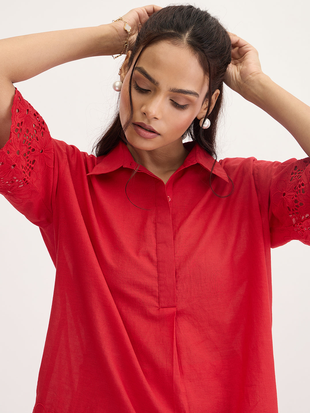 Red Schiffli Shirt Co-Ord Set