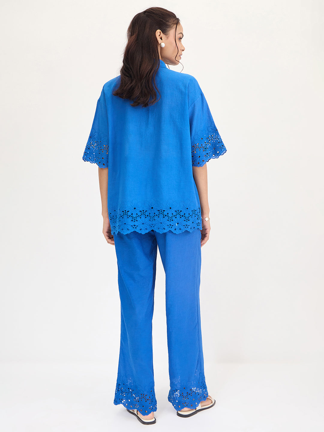 Royal Blue Schiffli Shirt Co-Ord Set
