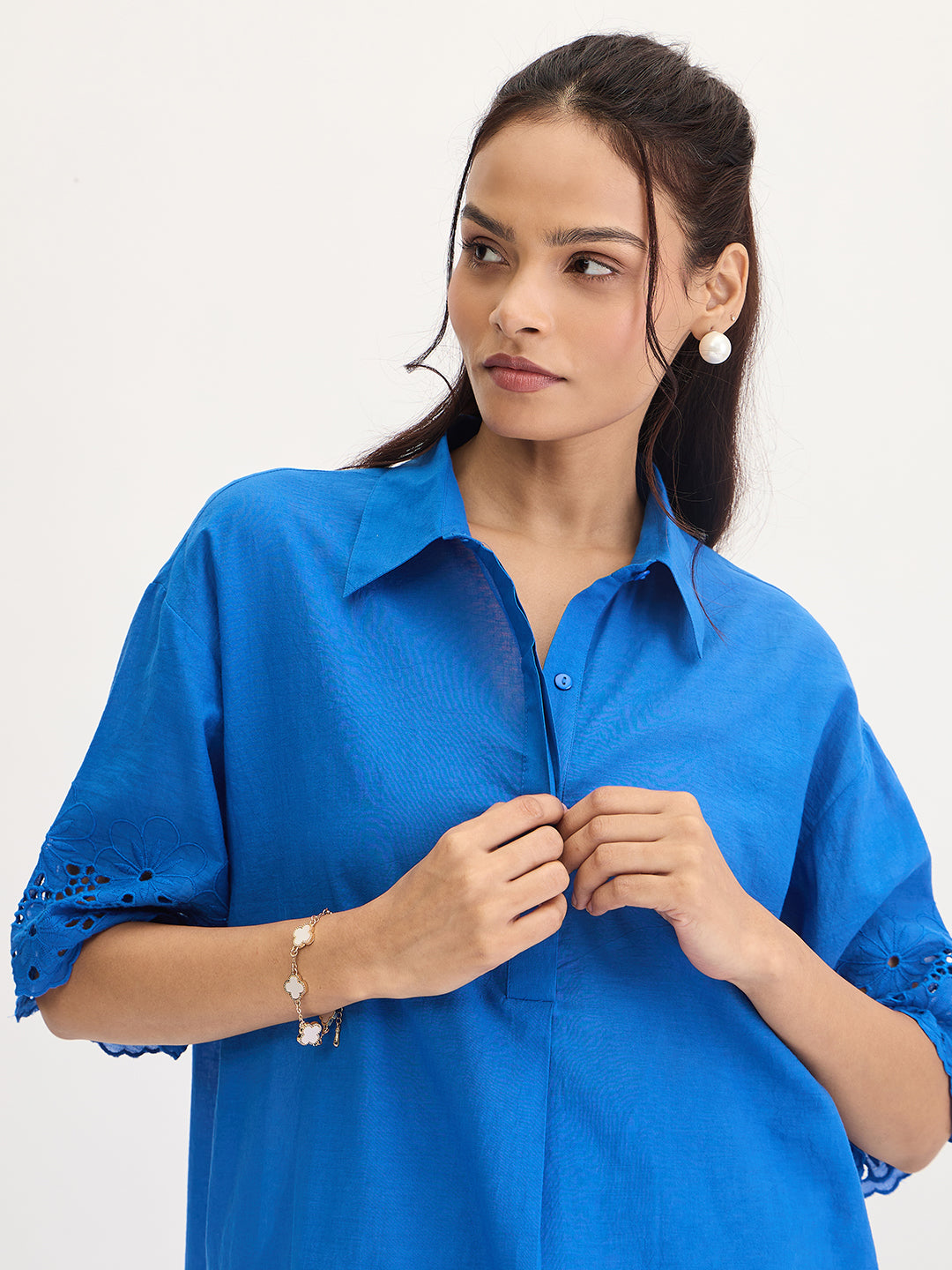 Royal Blue Schiffli Shirt Co-Ord Set