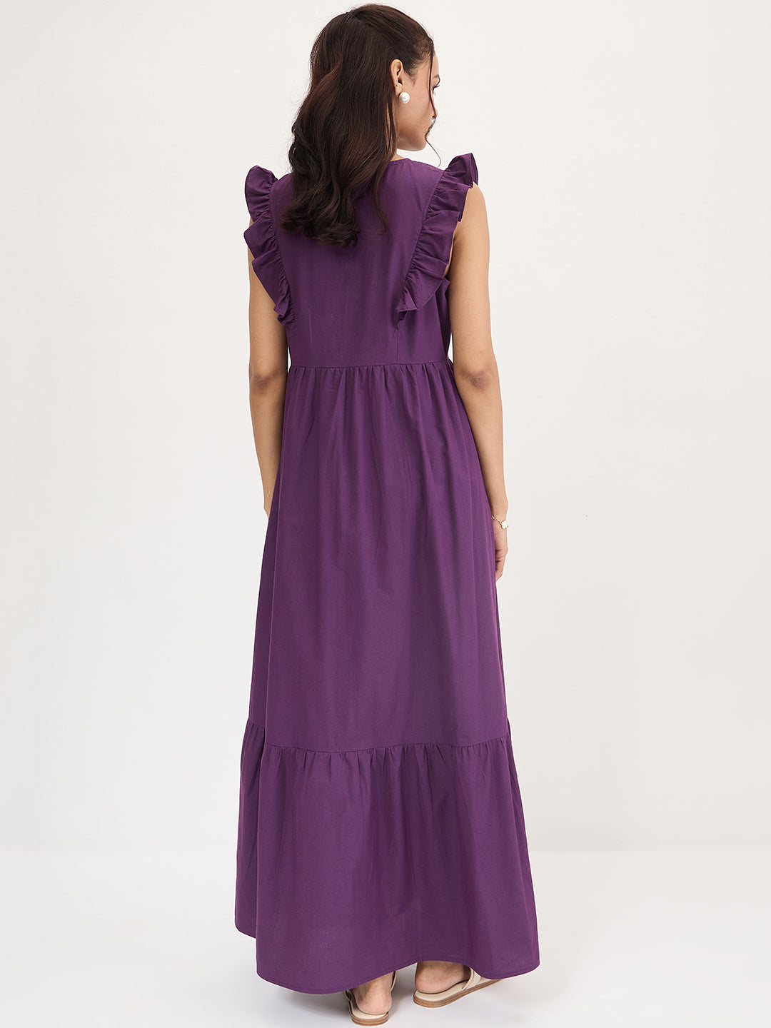 Deep Purple Poplin Ruffle Maxi Dress