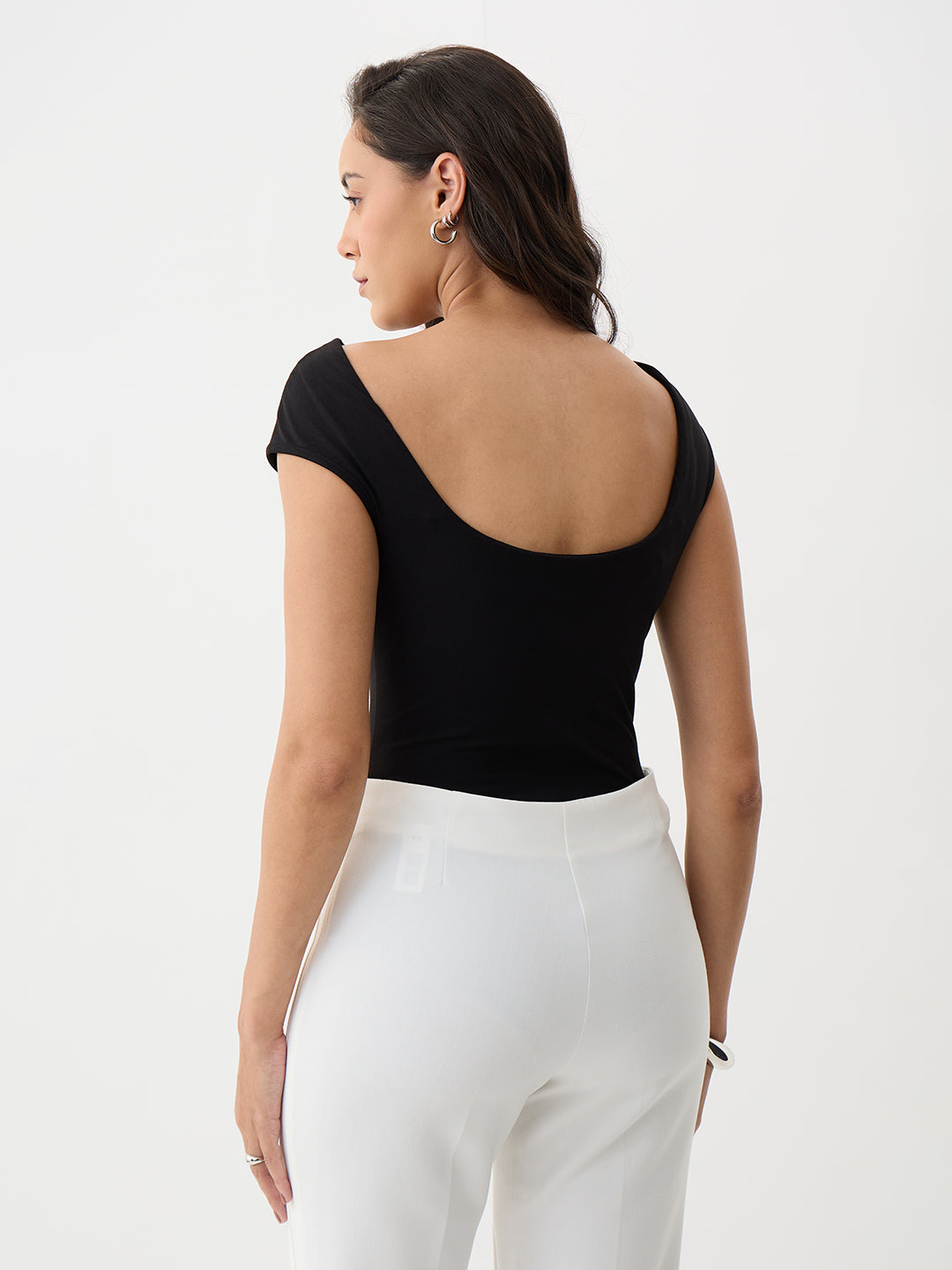 Black Knit Boat Neck Bodysuit