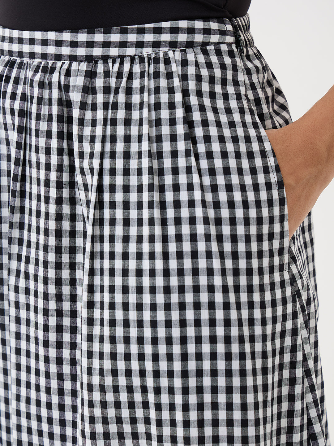 Black Gingham A-Line Maxi Skirt