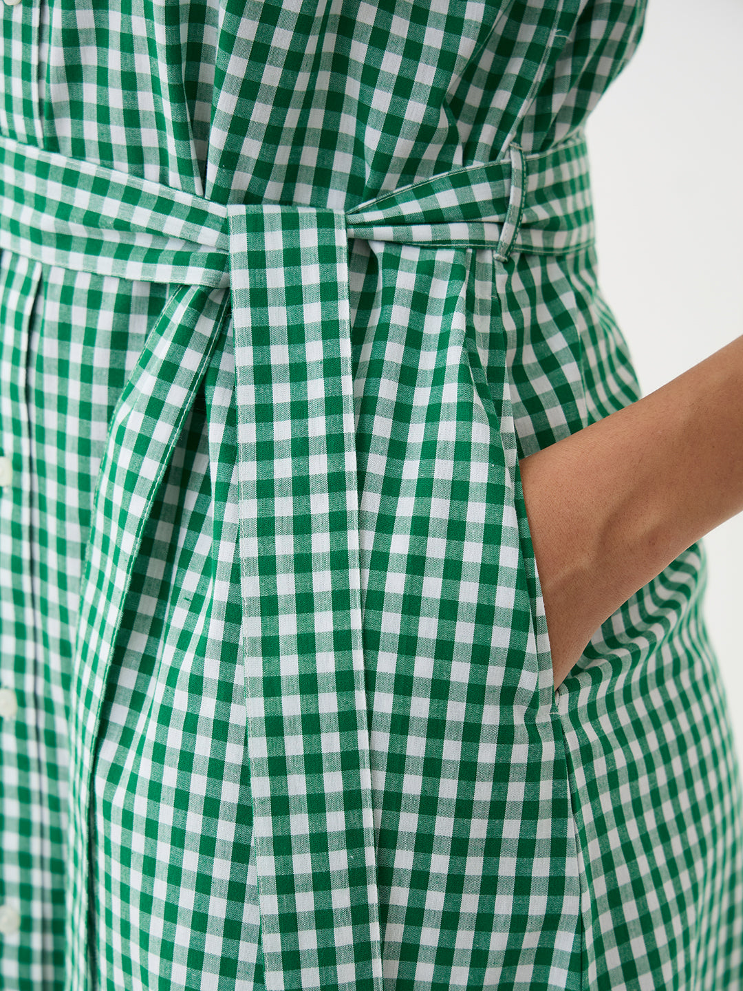 Green Gingham Button Down Midi Dress