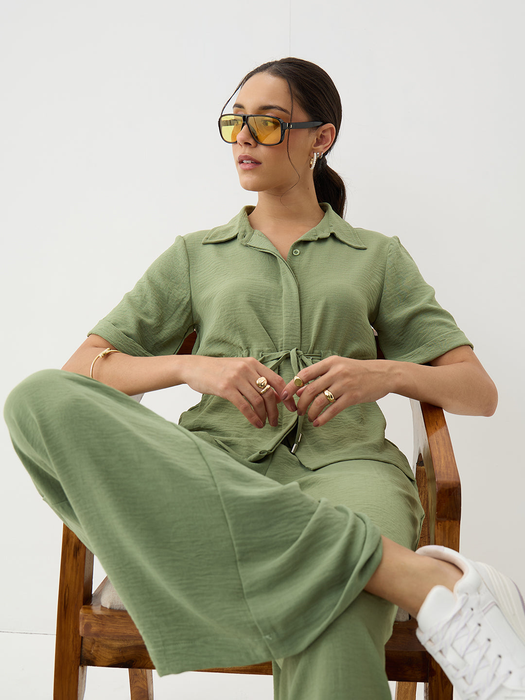 Sage Green Drawstring Detail Co-Ord Set