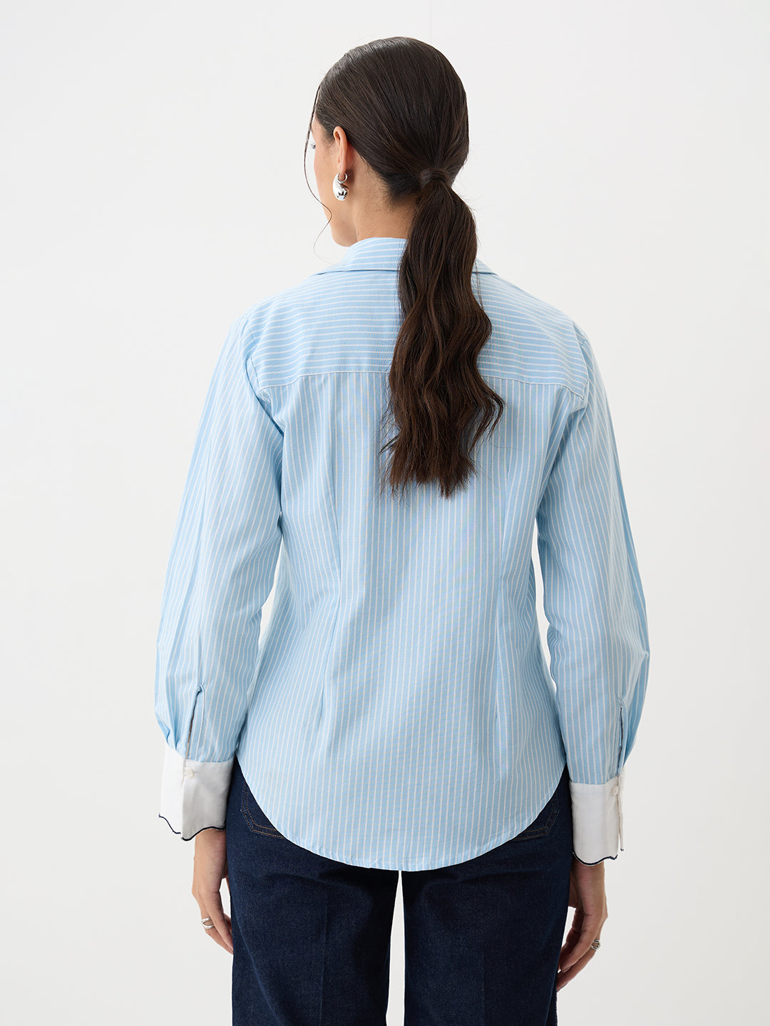 Blue Stripe Colorblock Pleated Shirt