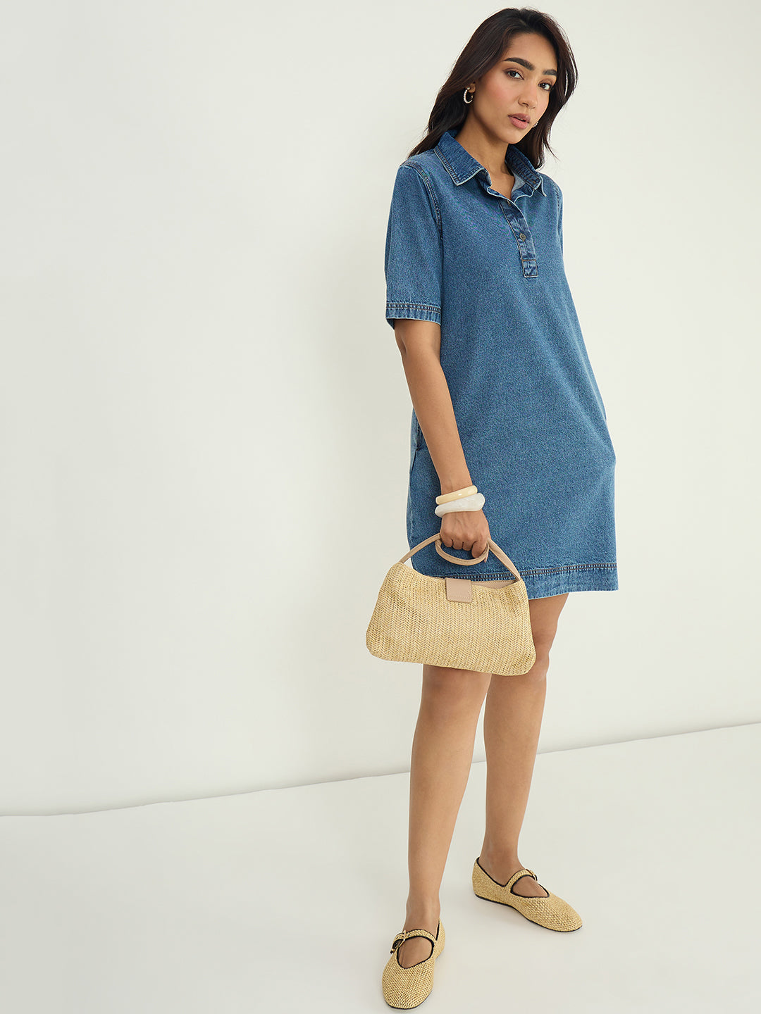 DenimClassic Acid Blue Half Buttoned Mini Dress