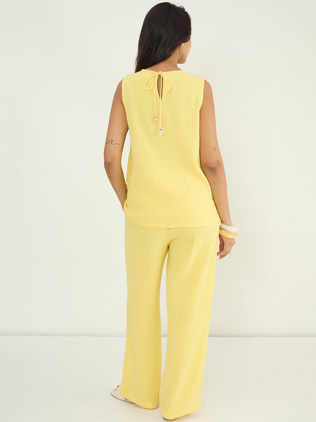Yellow Cotton Gauze Wrap Detail Co-Ord Set