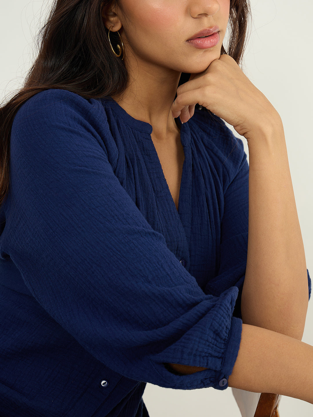 CloudComfort Gauze Navy Midi Dress