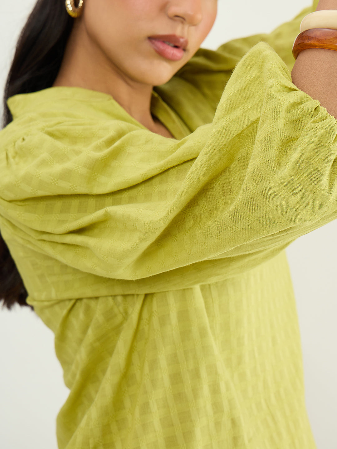 Citrine Dobby Balloon Sleeves Top