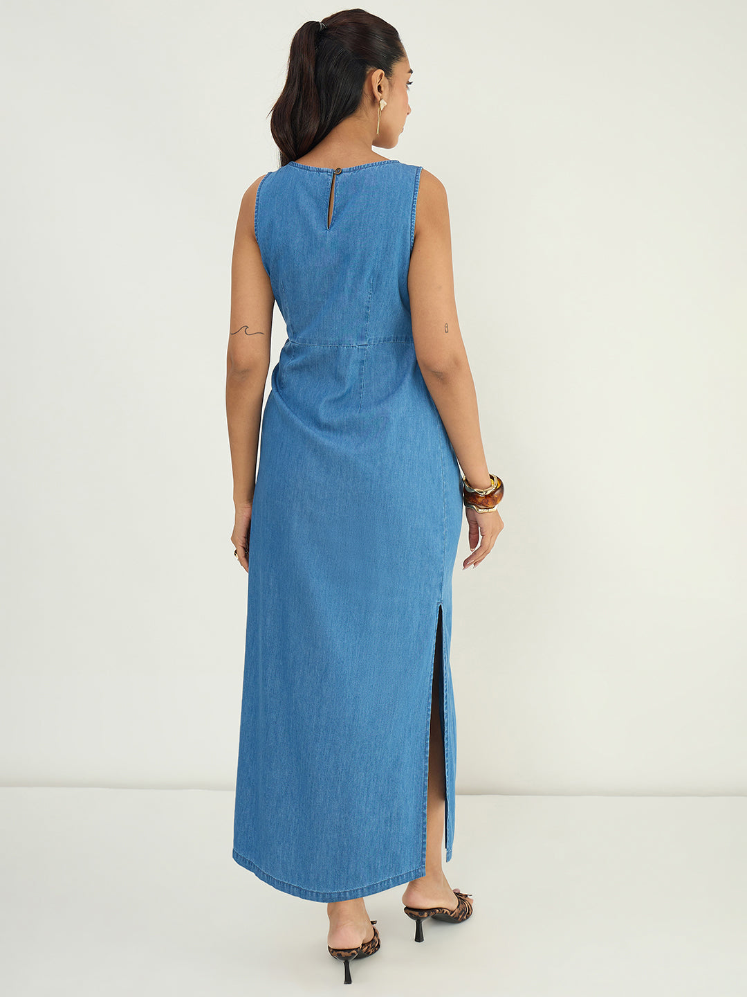 DenimLite Mid Blue Knot Maxi Dress