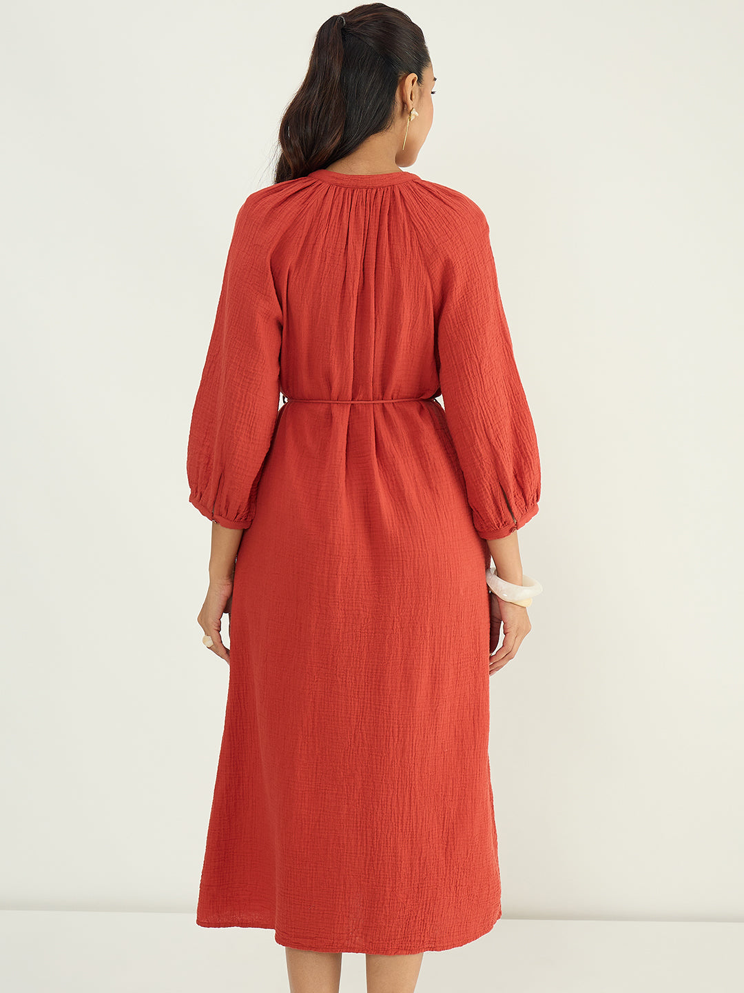 CloudComfort Gauze Rust Midi Dress