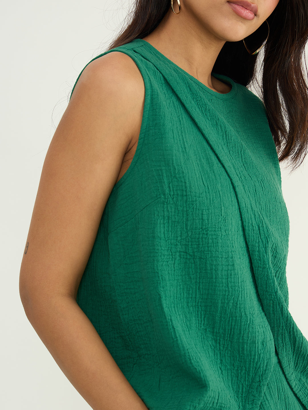 Bright Green Cotton Gauze Wrap Detail Co-Ord Set