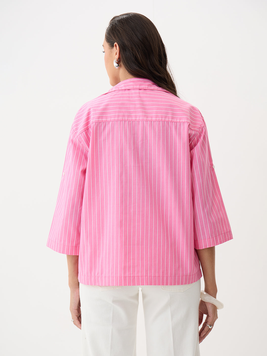 Pink Stripe Collared Oversized Top