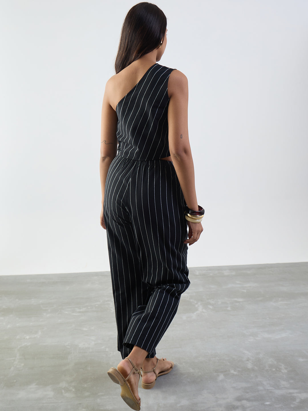 Black Stripe One Shoulder Co-Ord Set