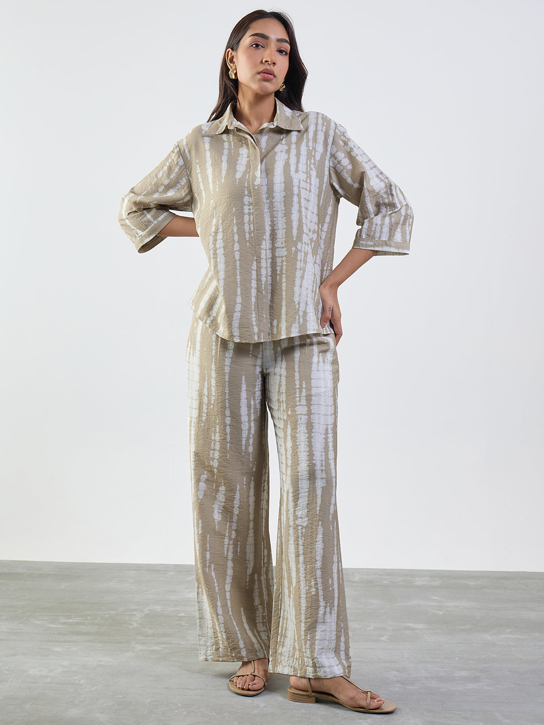 Beige Abstract Shirt Co-Ord