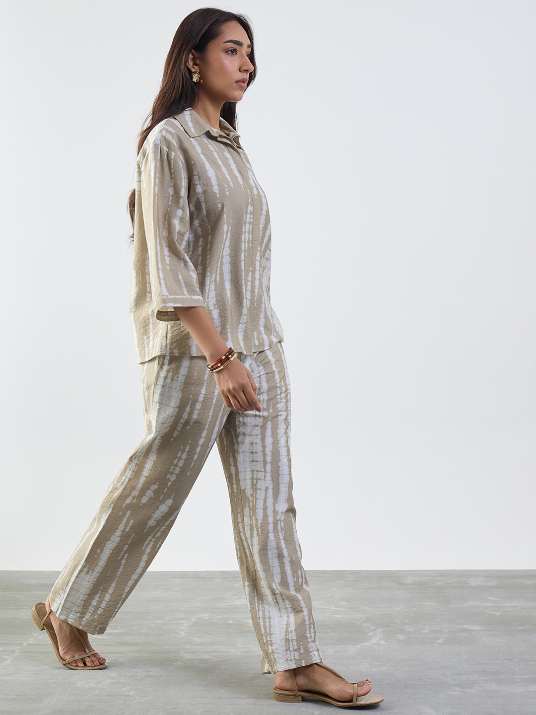 Beige Abstract Shirt Co-Ord