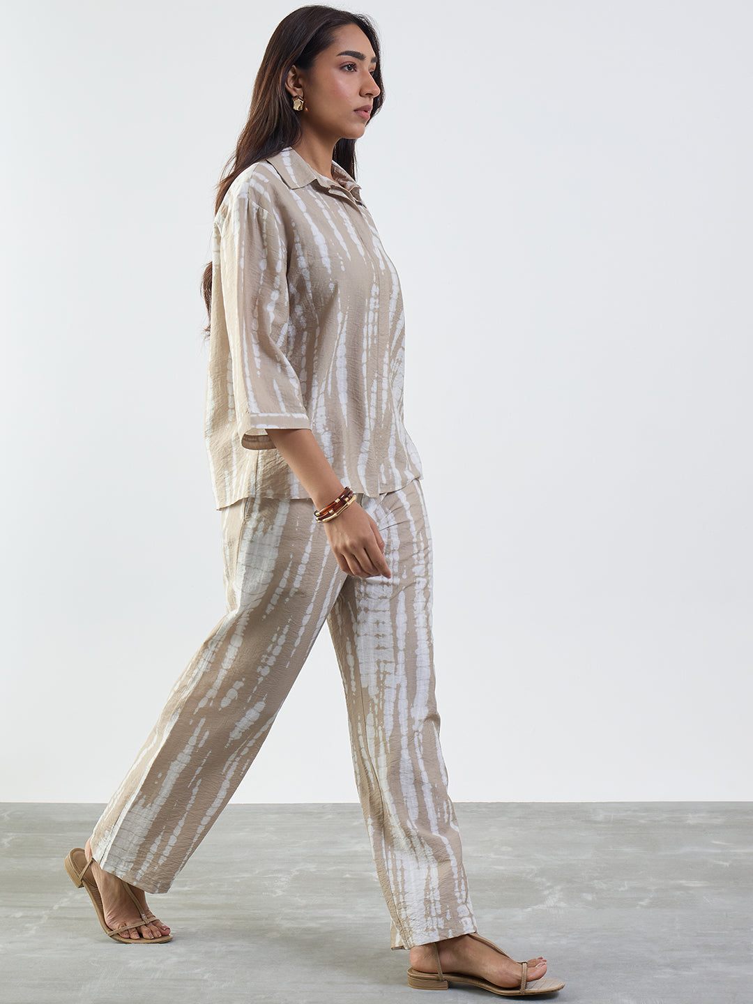 Beige Abstract Shirt Co-Ord