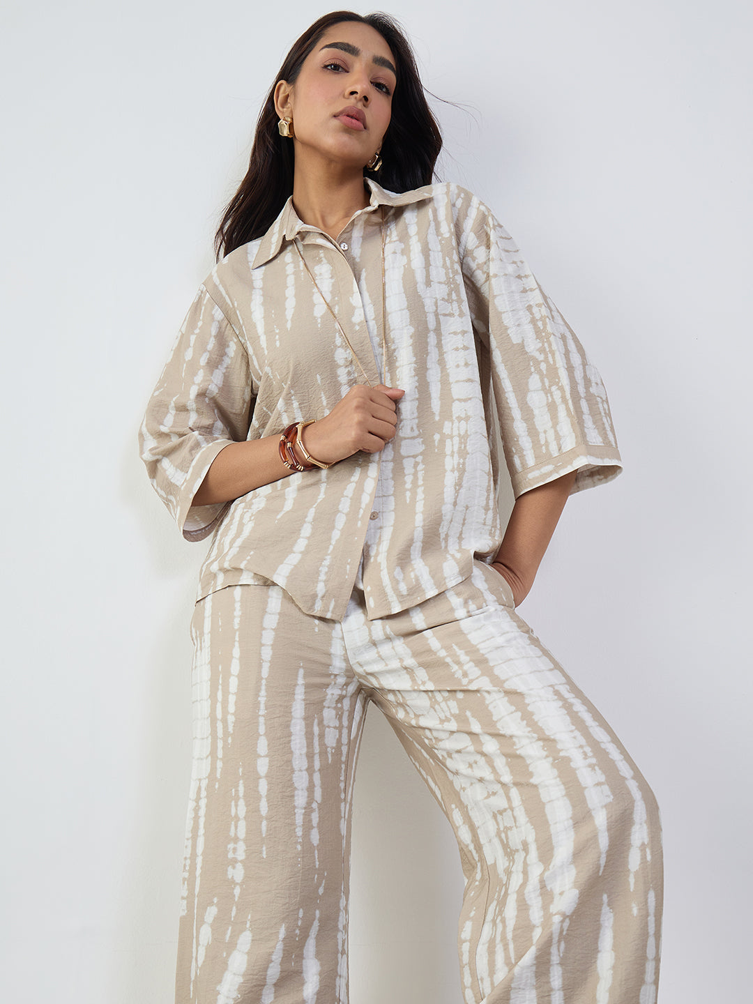 Beige Abstract Shirt Co-Ord